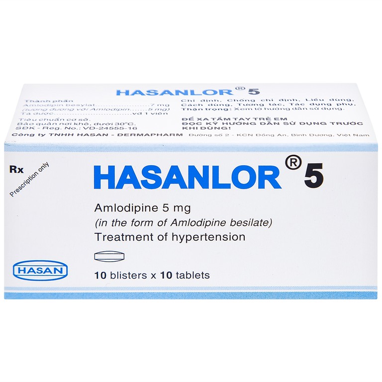 Thuốc Hasanlor 5 Hasan điều trị tăng huyết áp, đau thắt ngực (10 vỉ x 10 viên)