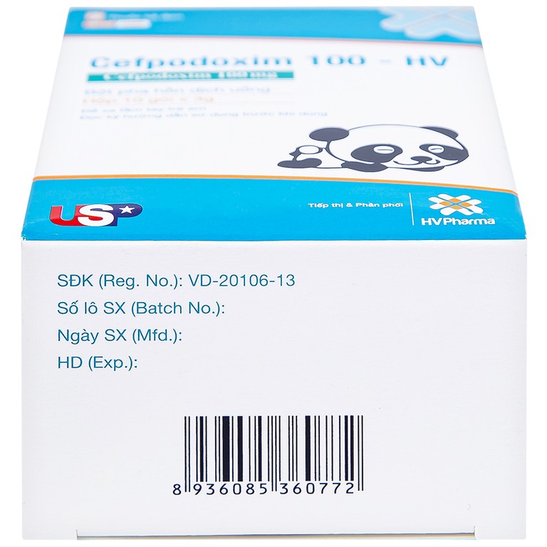 Bột pha hỗn dịch uống Cefpodoxim 100-HV USP điều trị nhiễm khuẩn (10 gói x 3g)