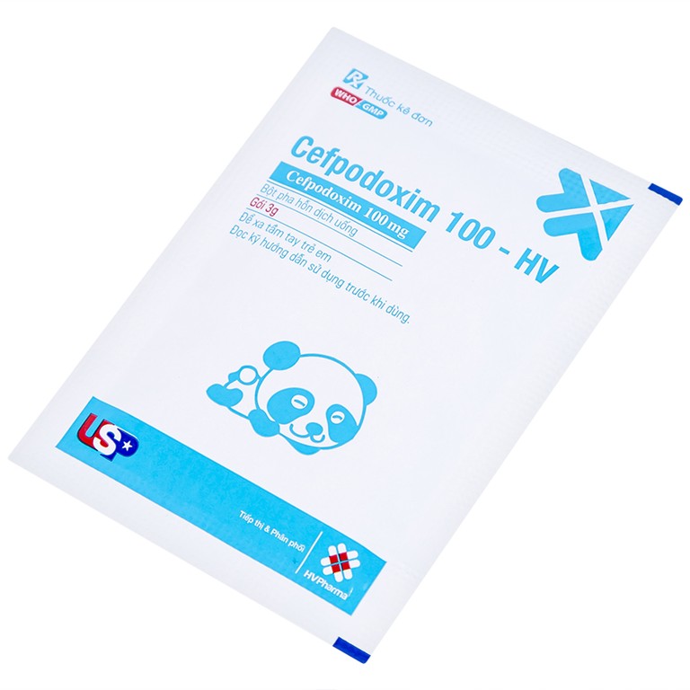 Bột pha hỗn dịch uống Cefpodoxim 100-HV USP điều trị nhiễm khuẩn (10 gói x 3g)