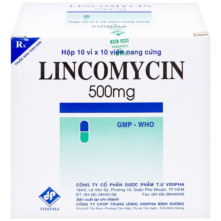 Thuốc Lincomycin 500mg Vidipha điều trị nhiễm khuẩn tai mũi họng, phế quản, phổi (10 vỉ x 10 viên)