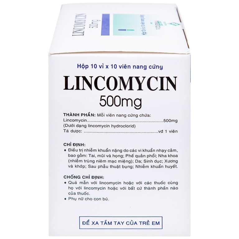 Thuốc Lincomycin 500mg Vidipha điều trị nhiễm khuẩn tai mũi họng, phế quản, phổi (10 vỉ x 10 viên)