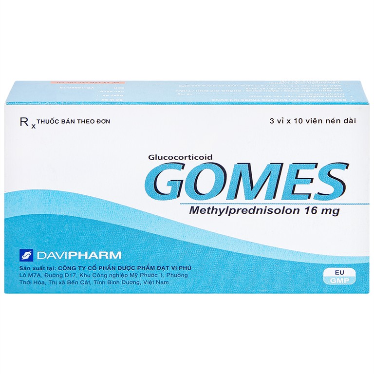 Thuốc Gomes 16mg Davipharm kháng viêm, điều trị viêm khớp dạng thấp, lupus ban đỏ hệ thống (3 vỉ x 10 viên)