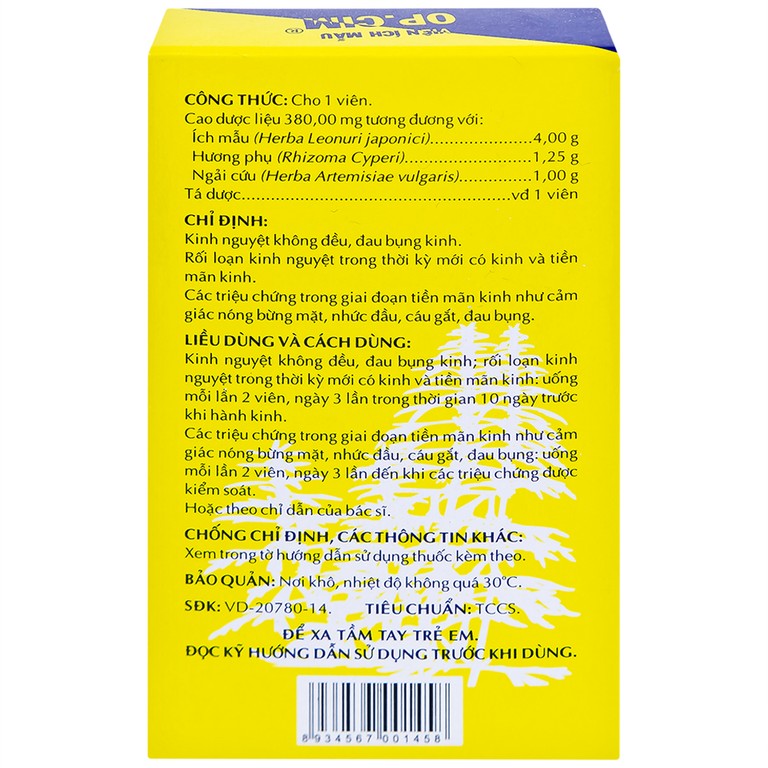 Viên ích mẫu OP.CIM OPC điều hòa kinh nguyệt (2 vỉ x 10 viên)