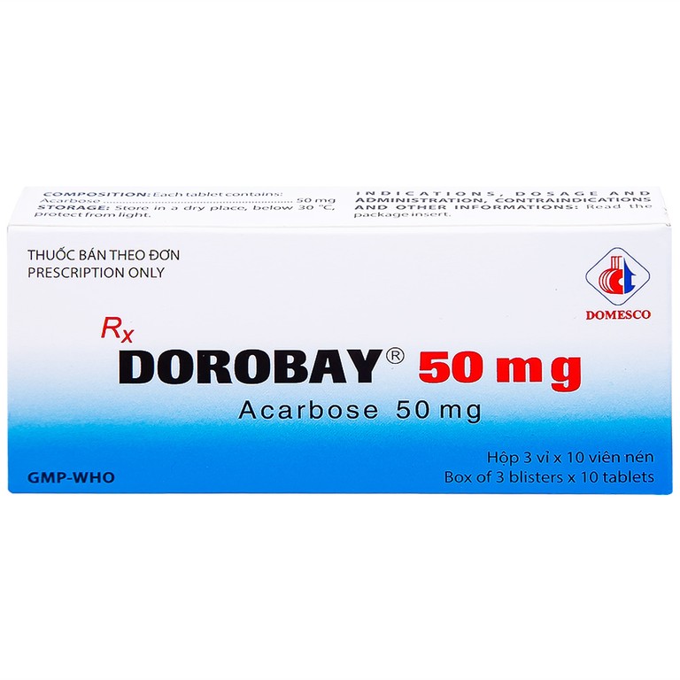 Thuốc Dorobay 50mg Domesco điều trị đái tháo đường típ 2 (3 vỉ x 10 viên)