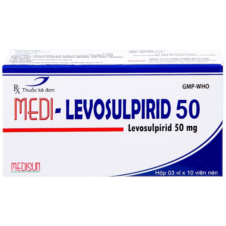 Viên nén Medi-Levosulpirid 50 Medisun điều trị tâm thần phân liệt, rối loạn tiêu hóa (3 vỉ x 10 viên)