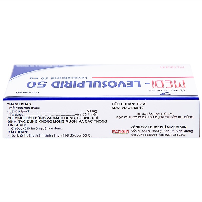 Viên nén Medi-Levosulpirid 50 Medisun điều trị tâm thần phân liệt, rối loạn tiêu hóa (3 vỉ x 10 viên)