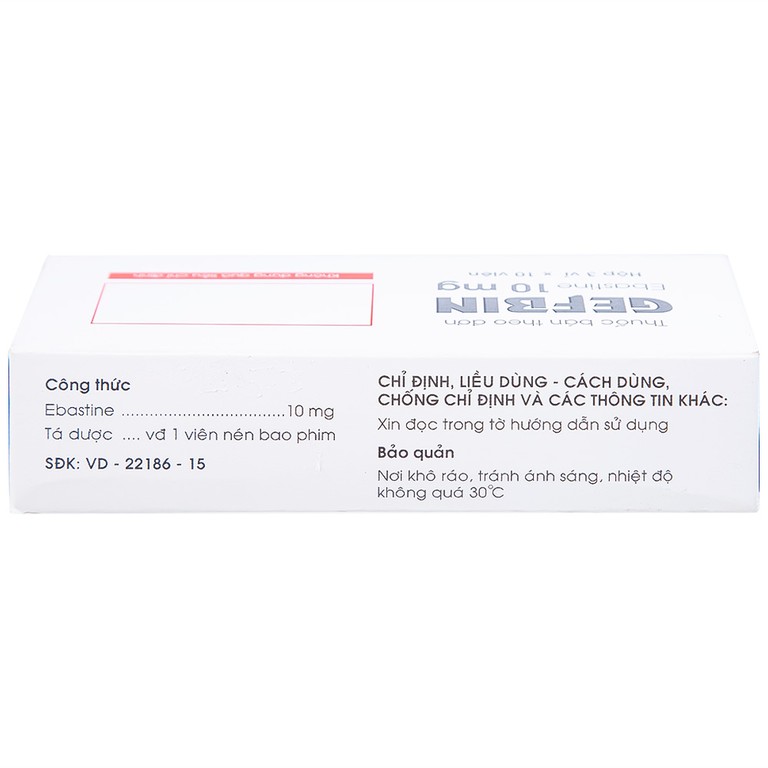 Thuốc Gefbin Medisun điều trị viêm mũi dị ứng, mề đay vô căn mạn tính (3 vỉ x 10 viên)