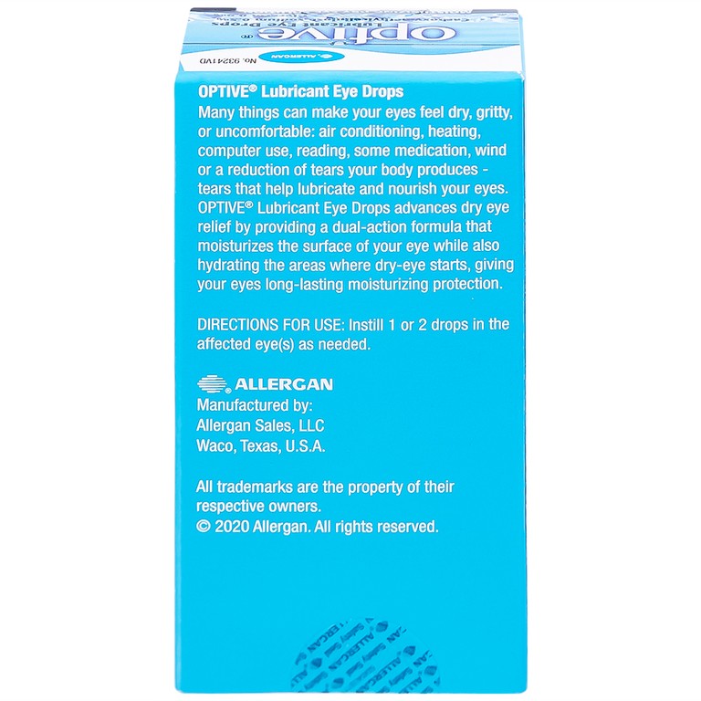 Thuốc nhỏ mắt Optive Allergan giảm nóng, kích ứng và khó chịu do khô mắt (15ml)