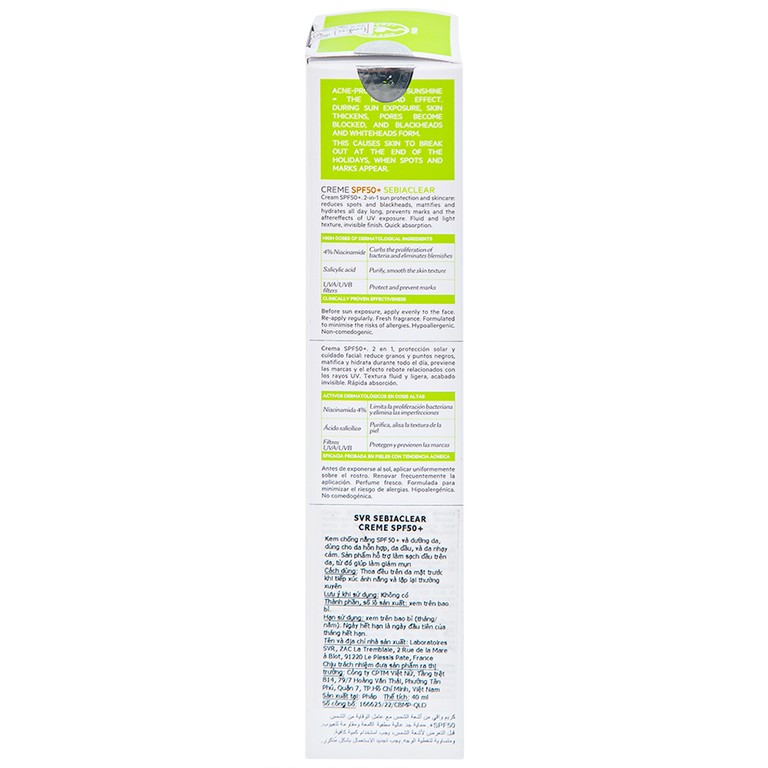 Kem chống nắng SVR Sebiaclear Creme SPF50+ dưỡng da dùng cho da hỗn hợp, da dầu và da nhạy cảm (40ml)
