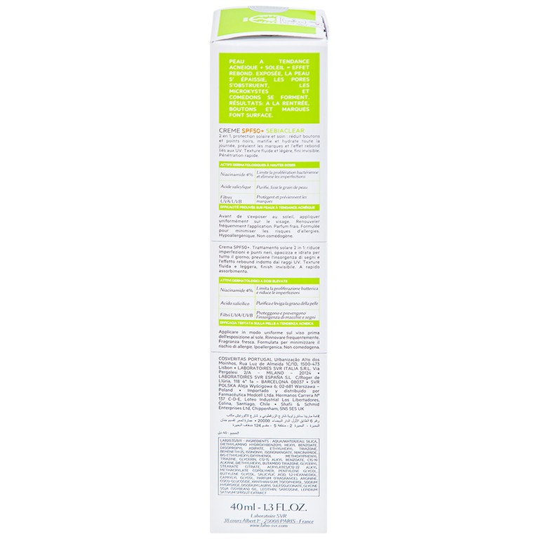 Kem chống nắng SVR Sebiaclear Creme SPF50+ dưỡng da dùng cho da hỗn hợp, da dầu và da nhạy cảm (40ml)