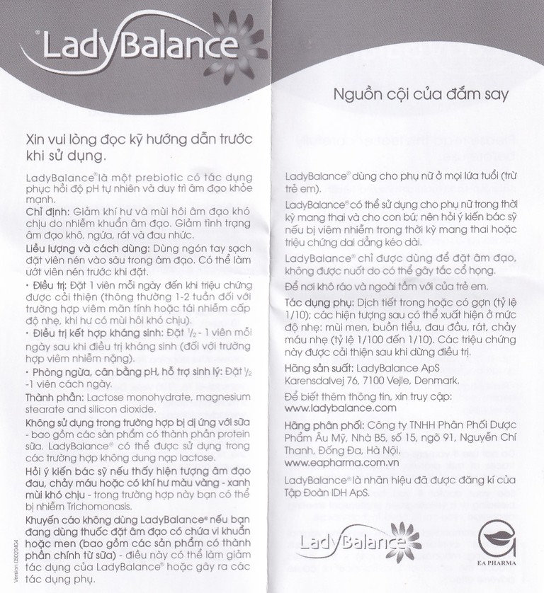 Viên đặt âm đạo LadyBalance giảm khí hư và mùi hôi âm đạo do nhiễm khuẩn âm đạo (1 vỉ x 12 viên)