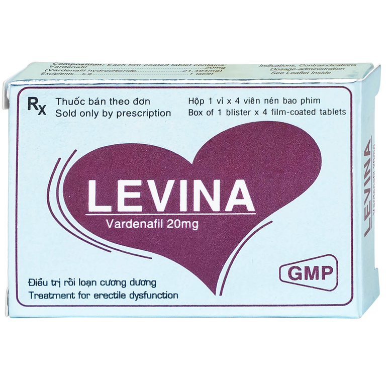 Thuốc Levina 20mg Cophavina điều trị rối loạn chức năng cương dương (1 vỉ x 4 viên)