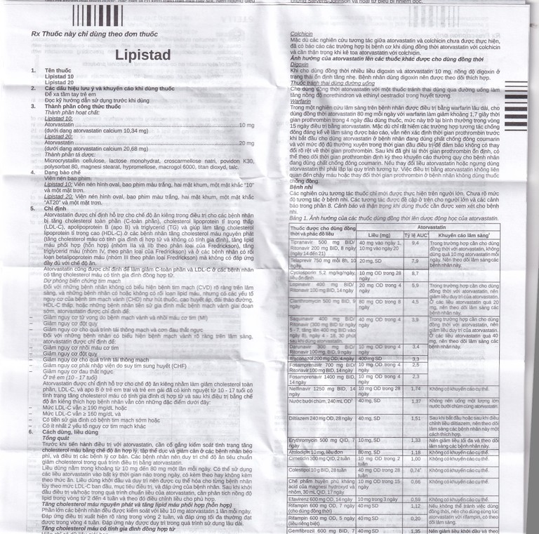 Viên nén Lipistad 10 Stella điều trị tăng cholesterol máu (3 vỉ x 10 viên)