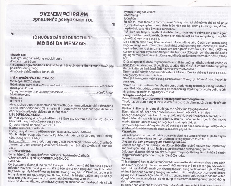 Thuốc mỡ bôi da Menzag 0.05% Medbolide giảm tình trạng viêm và ngứa của bệnh da liễu