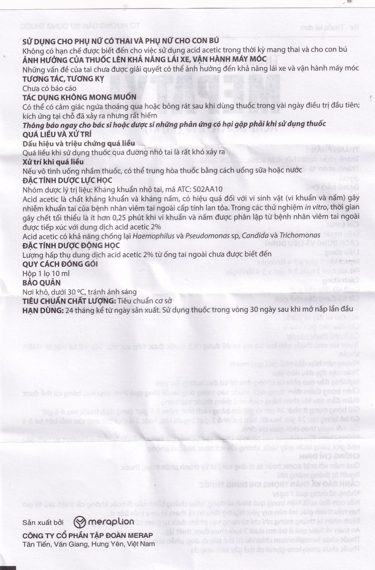 Thuốc nhỏ tai Mepatyl 10ml Merap điều trị nhiễm khuẩn của ống tai ngoài