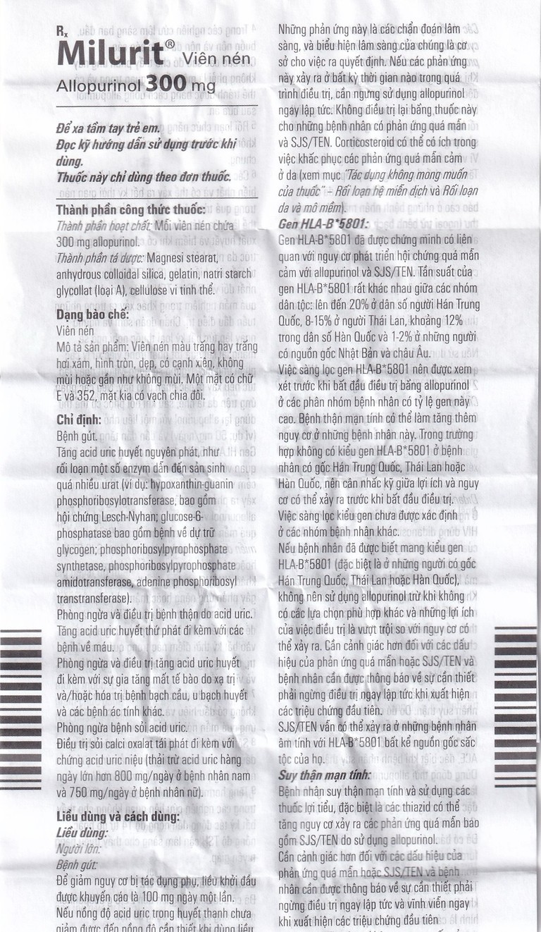Viên nén Milurit 300mg Egis Pharma điều trị bệnh gout, phòng ngừa bệnh sỏi axit uric (30 viên)