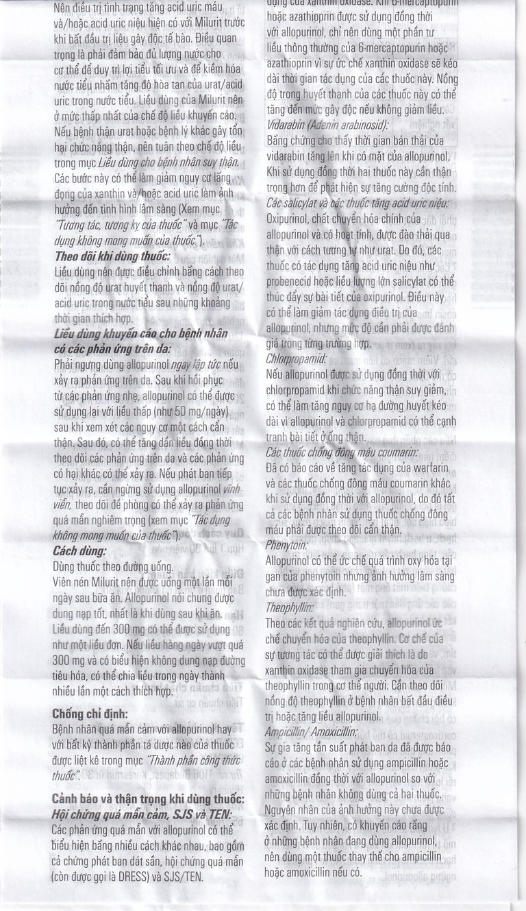 Viên nén Milurit 300mg Egis Pharma điều trị bệnh gout, phòng ngừa bệnh sỏi axit uric (30 viên)