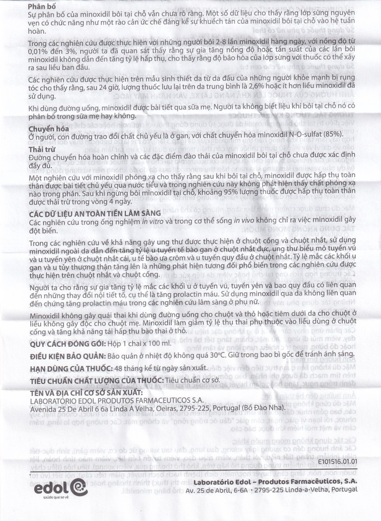 Thuốc Minox 20mg Edol điều trị rụng tóc kiểu androgenic và rụng tóc từng vùng (100ml)