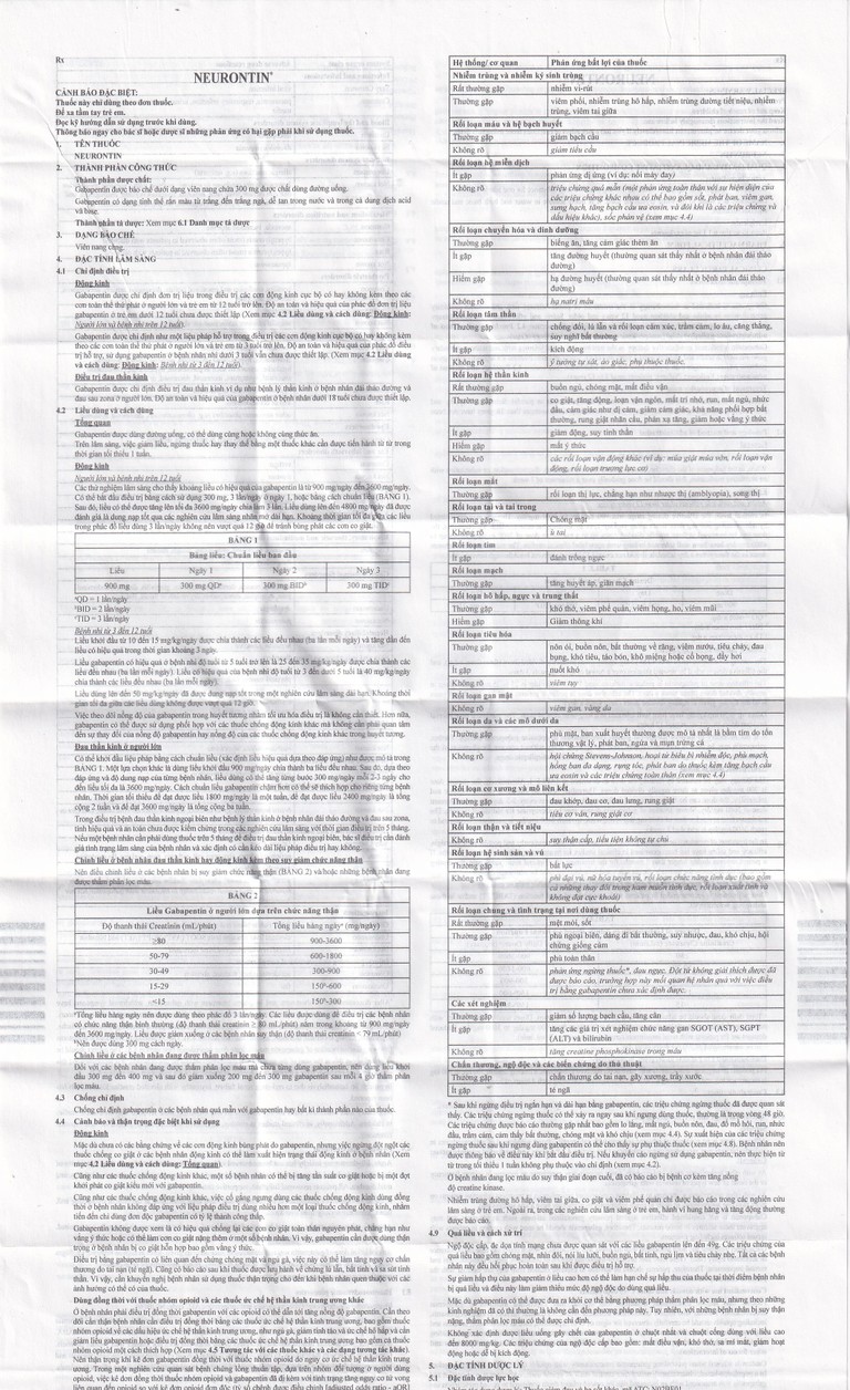 Thuốc Neurontin 300mg VIATRIS điều trị bệnh động kinh và đau dây thần kinh (1 vỉ x 10 viên)