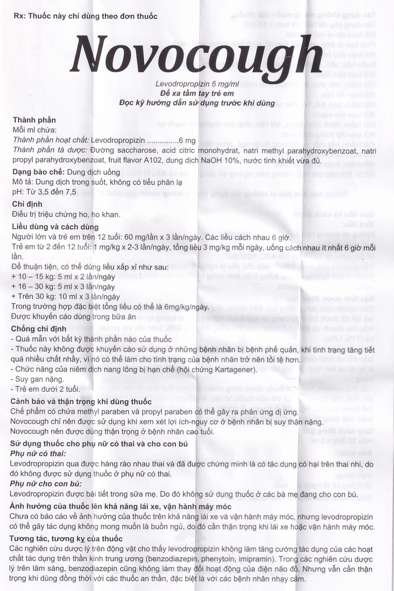 Dung dịch uống Novocough 6mg/ml CPC1HN điều trị triệu chứng ho (20 ống x 5ml)