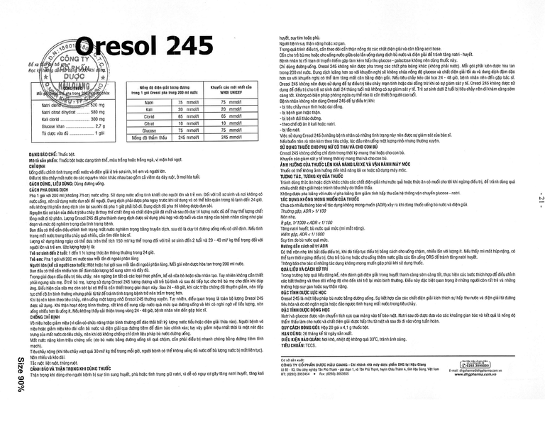 Bột pha uống Oresol 245 DHG Pharma bù nước, bổ sung chất điện giải, điều trị mất nước do tiêu chảy (20 gói x 4.1g)