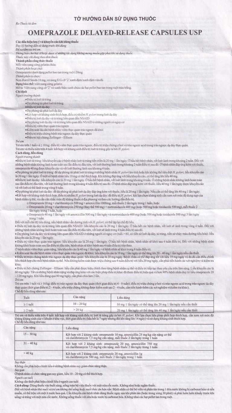 Viên nang Omeprazole Delayed Release Brawn điều trị loét dạ dày tá tràng (10 vỉ x 10 viên)