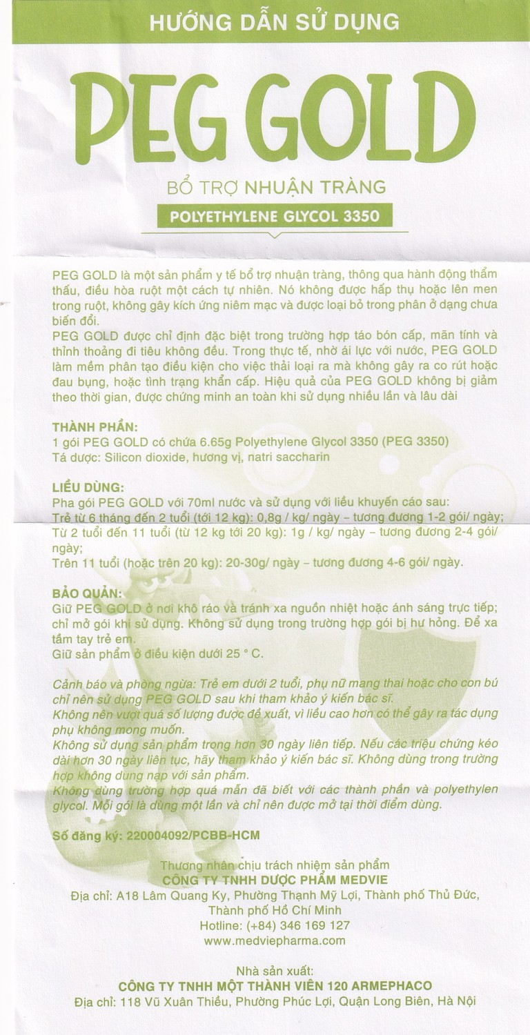 Bột pha uống Peg Gold Medvie Armephaco bổ trợ nhuận tràng (30 gói)