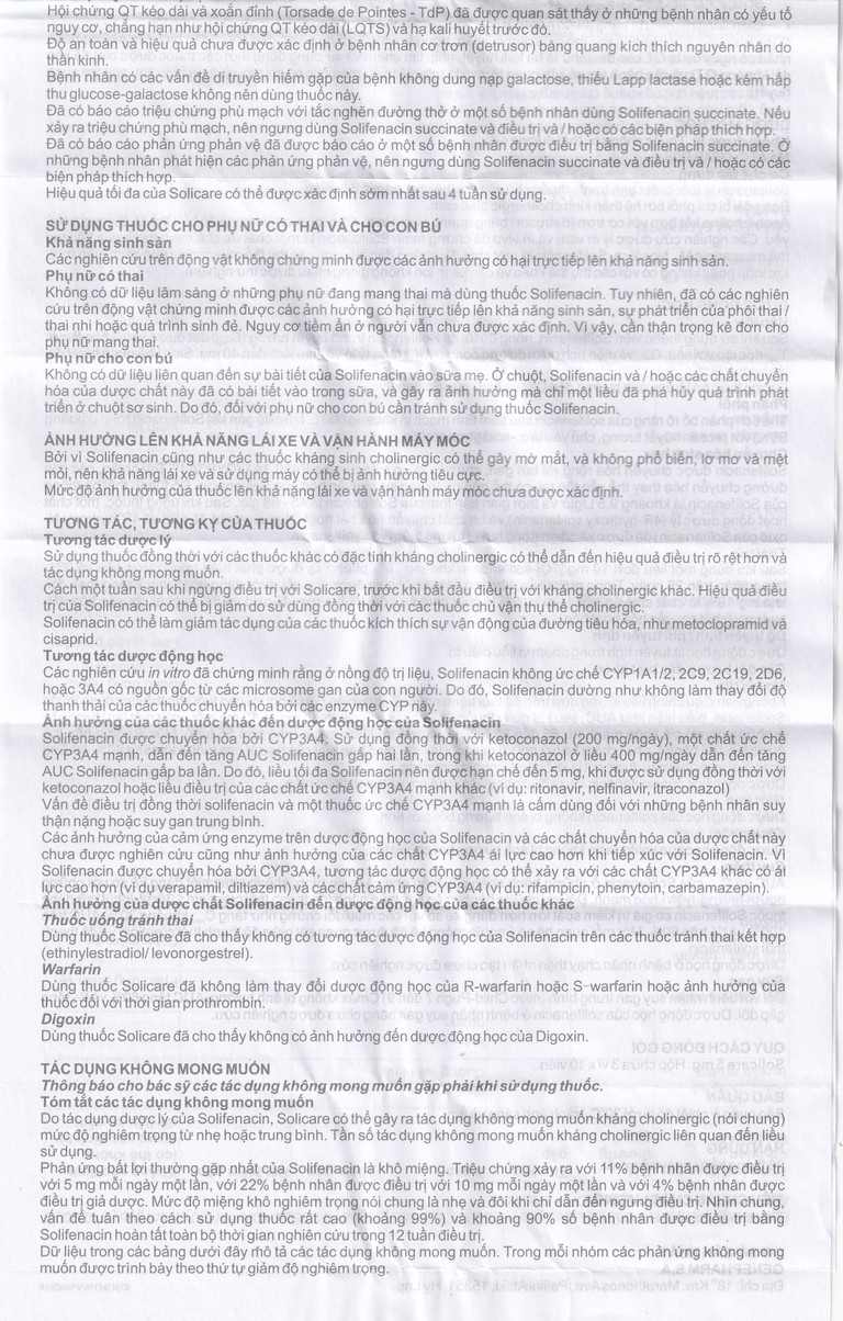 Thuốc Solicare 5mg Genepharm điều trị tiểu không kiểm soát do bàng quang kích thích (3 vỉ x 10 viên)