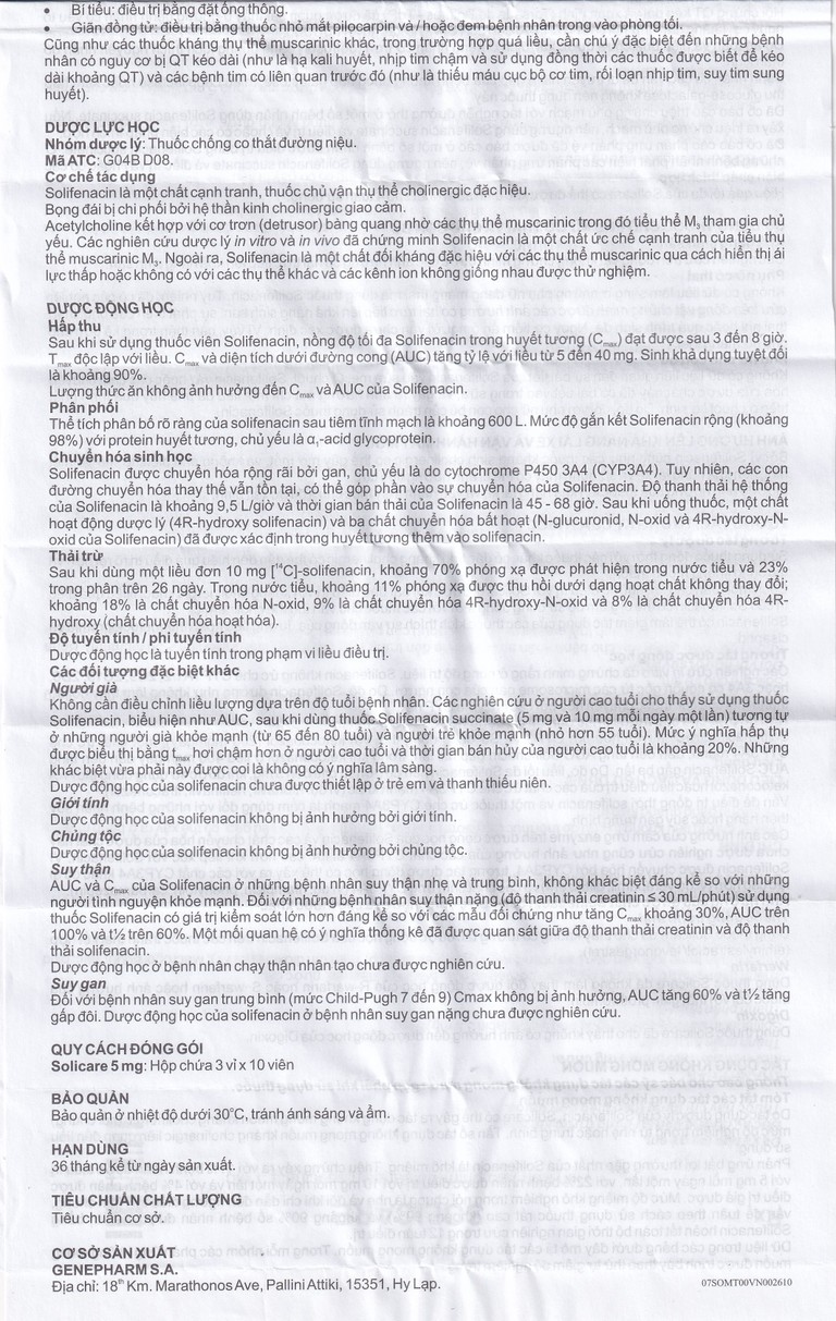 Thuốc Solicare 5mg Genepharm điều trị tiểu không kiểm soát do bàng quang kích thích (3 vỉ x 10 viên)