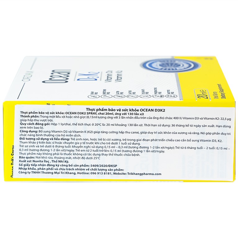 Dung dịch DubOcean D3K2 Orzax 20ml bổ sung Vitamin D3 và Vitamin K