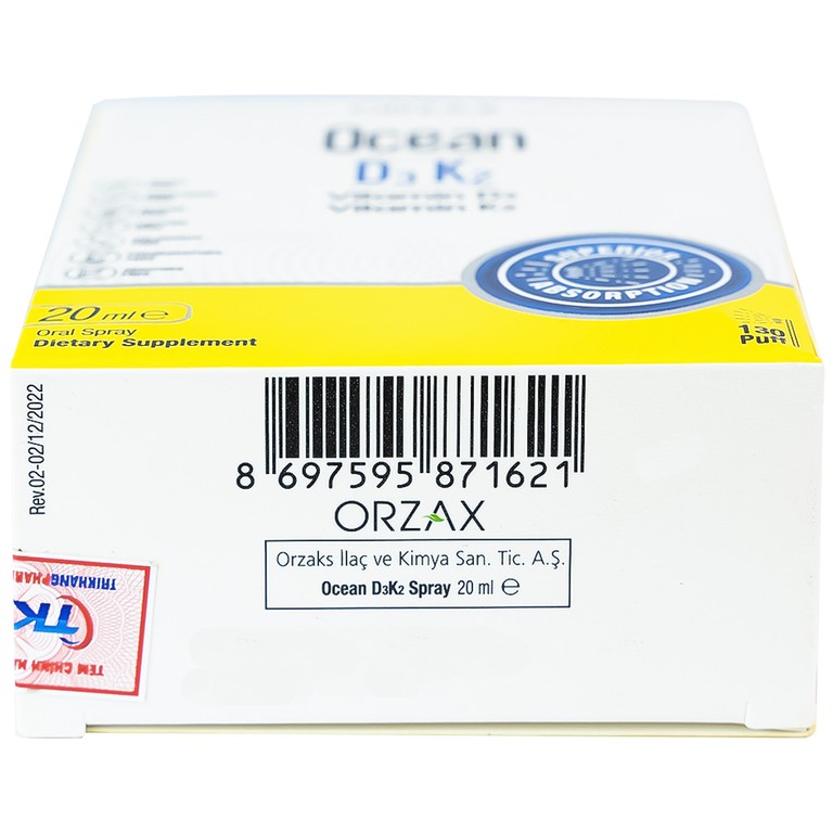 Dung dịch DubOcean D3K2 Orzax 20ml bổ sung Vitamin D3 và Vitamin K
