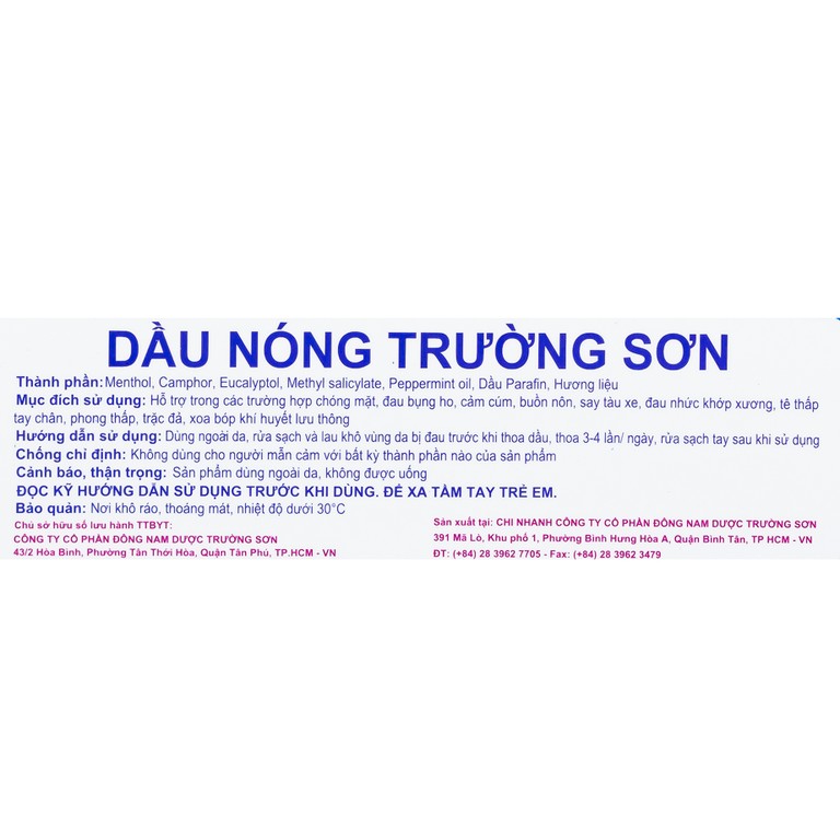 Dầu nóng Trường Sơn 10ml hỗ trợ các trường hợp chóng mặt, đau bụng, ho, cảm cúm (10 chai)
