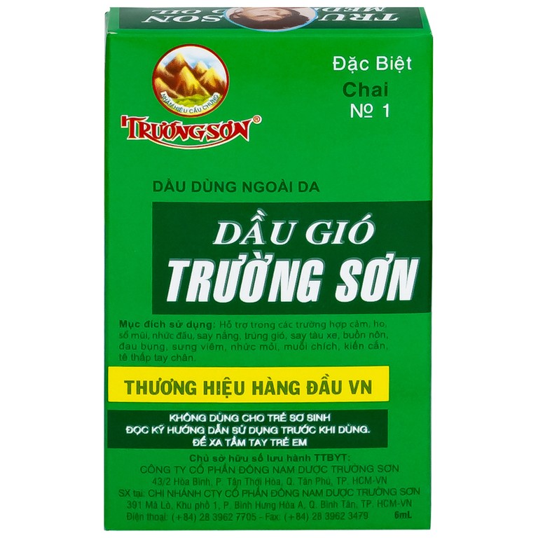 Dầu gió Trường Sơn 6ml dùng hỗ trợ trường hợp cảm, ho, sổ mũi, nhức đầu (12 chai)