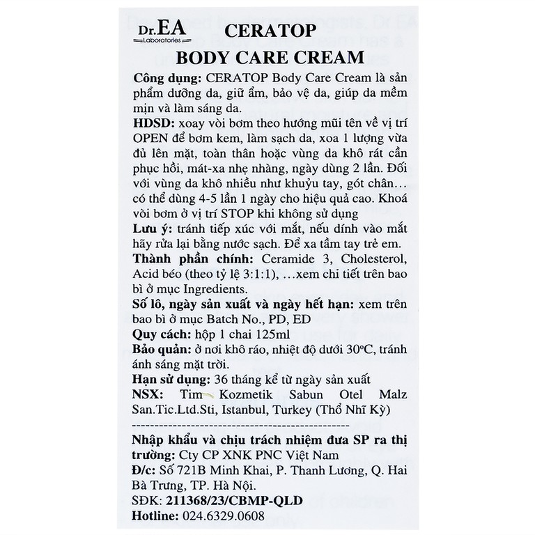 Kem dưỡng da toàn thân Dr.EA Ceratop Body Care Cream giúp dưỡng ẩm và phục hồi da nhạy cảm (125ml)
