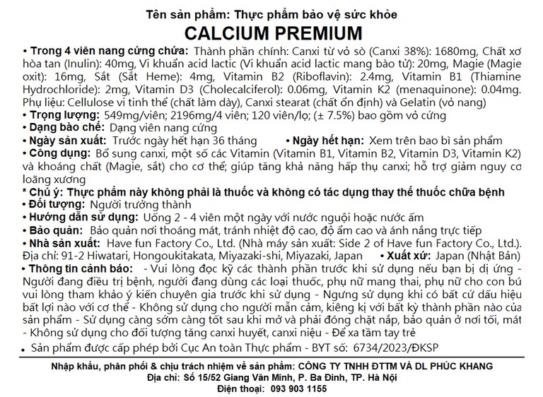 Thực phẩm bảo vệ sức khỏe Calcium Premium JpanWell bổ sung canxi, giảm nguy cơ loãng xương (120 viên)