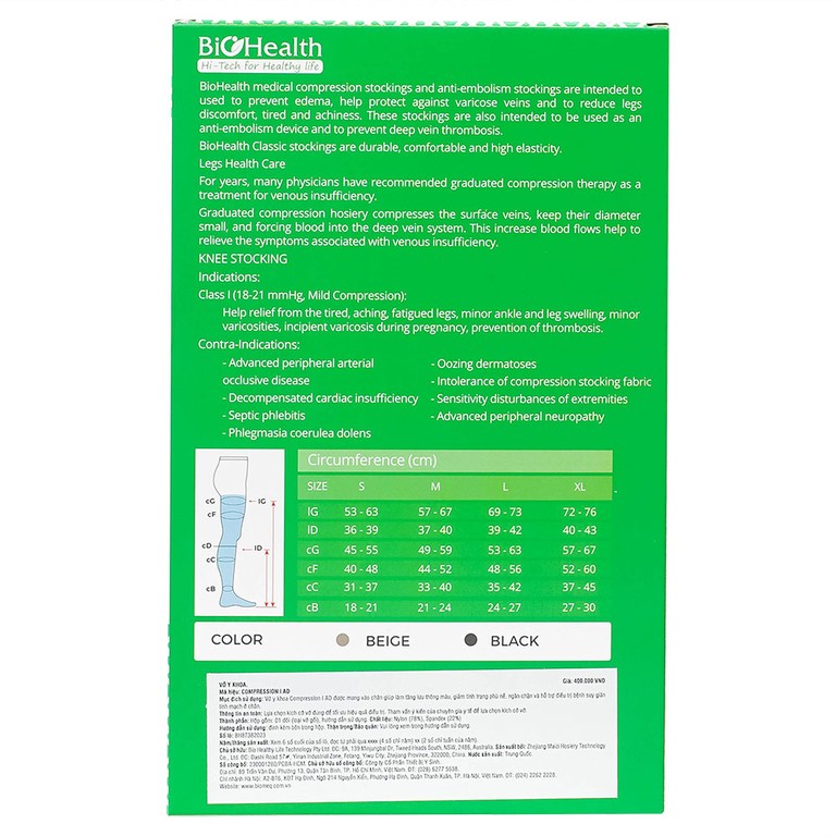 Vớ y khoa Compression I AD BioHealth tăng lưu thông máu, giảm tình trạng phù nề (Màu da - Size M)