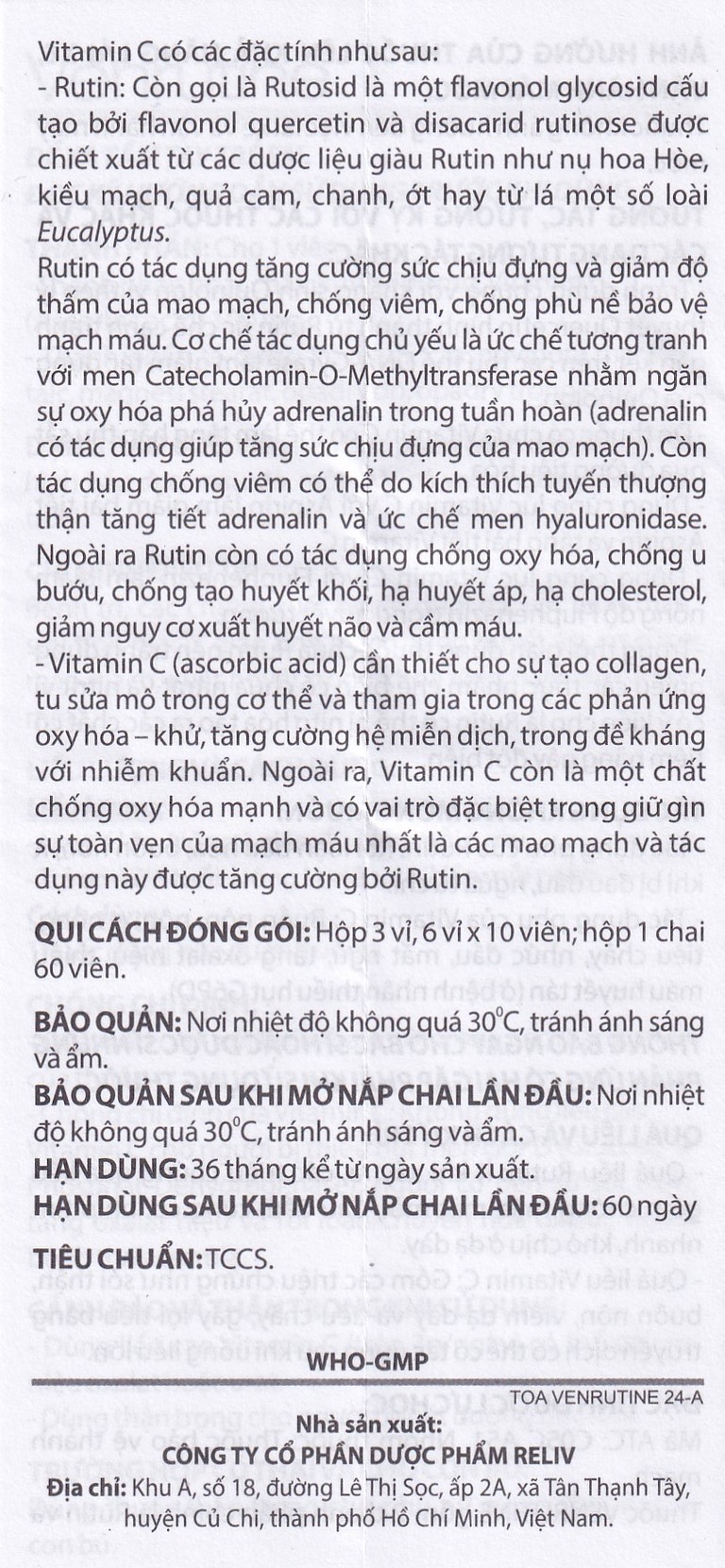 Thuốc Venrutine Reliv điều trị bệnh trĩ, các chứng xuất huyết dưới da, vết bầm máu (3 vỉ x 10 viên)