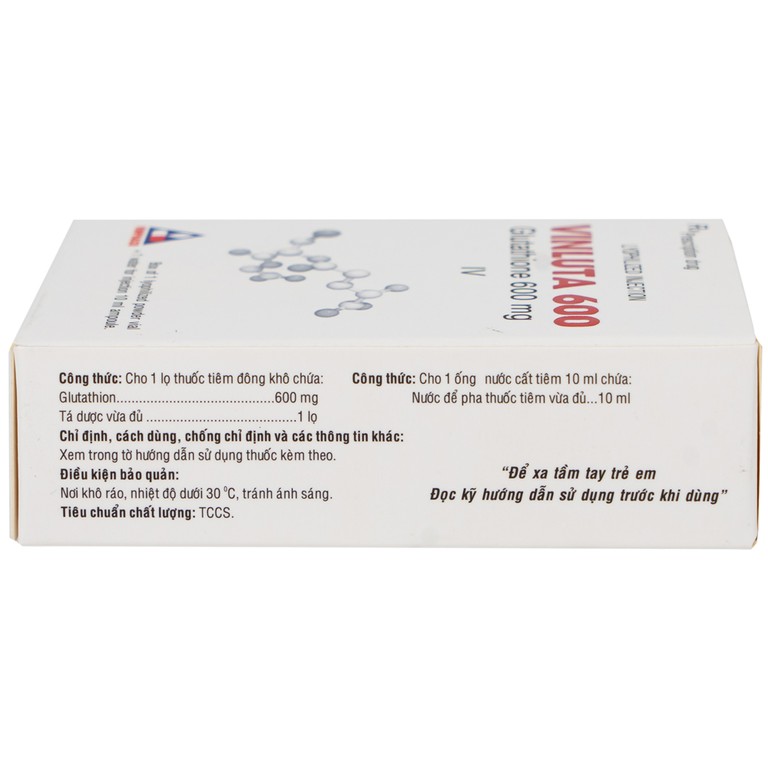 Thuốc tiêm Vinluta 600 Vinphaco giảm độc tính của xạ trị và hóa chất điều trị ung thư (1 lọ bột + 1 ống nước cất tiêm 10ml)