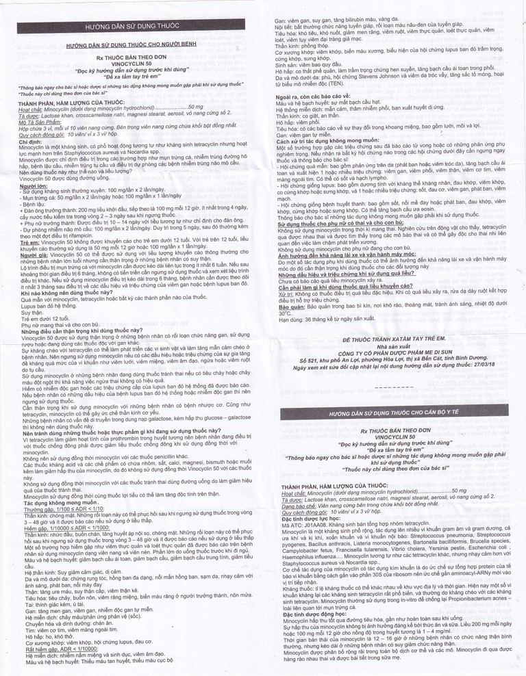 Thuốc Vinocyclin 50 Medisun điều trị mụn trứng cá, nhiễm trùng đường hô hấp (3 vỉ x 10 viên)