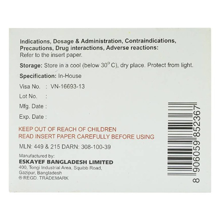 Thuốc Eskafolvit Capsule Eskayef phòng và điều trị bệnh thiếu máu do thiếu sắt (15 vỉ x 6 viên)