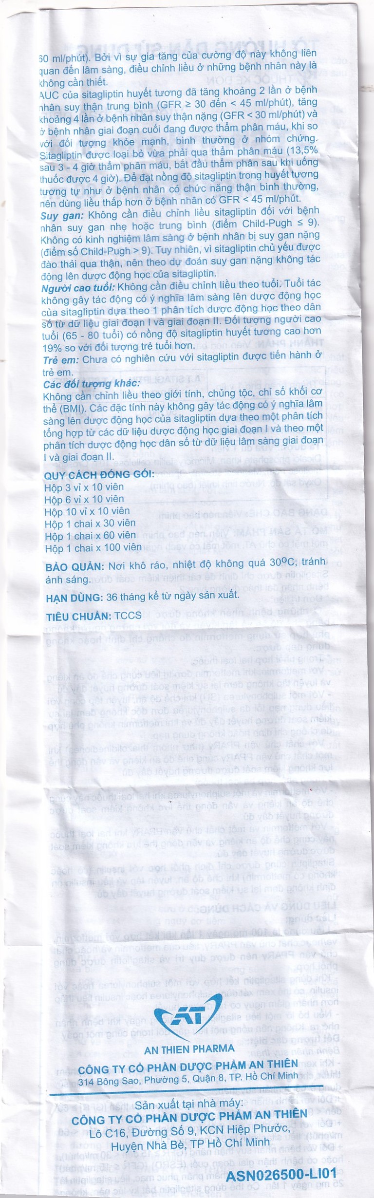 Thuốc A.T Sitagliptin 100 mg An Thiên cải thiện kiểm soát đường huyết (3 vỉ x 10 viên)