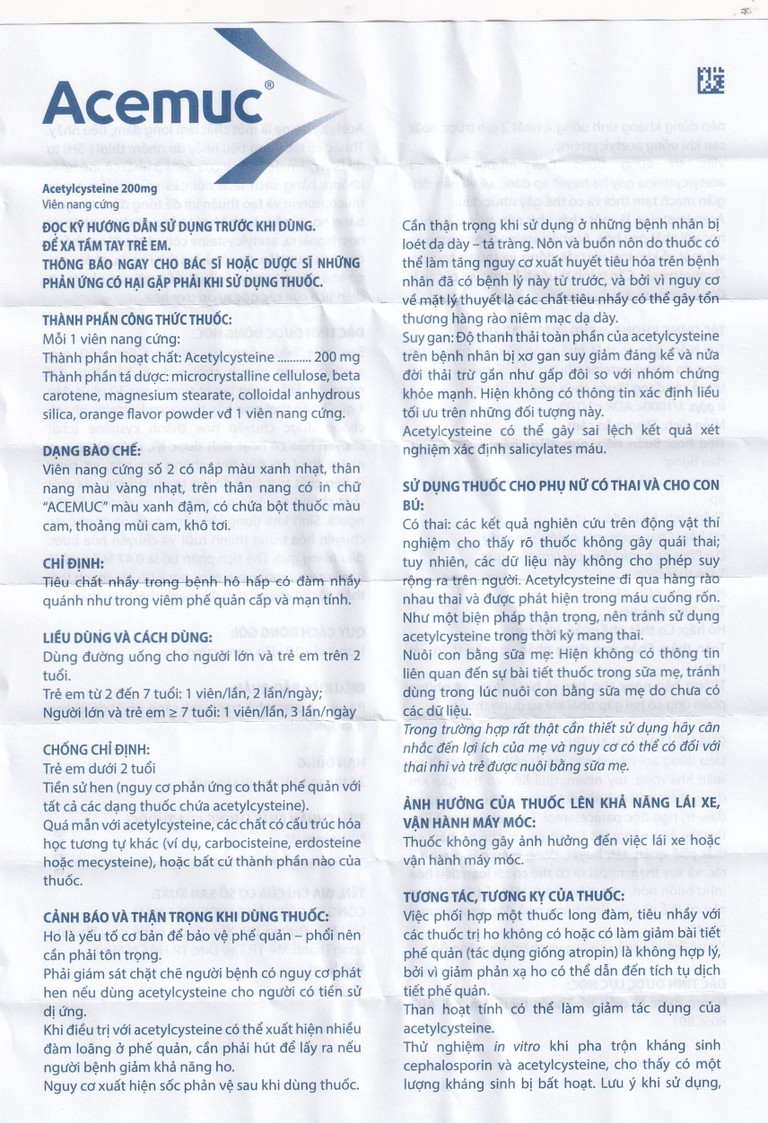 Thuốc Acemuc 200mg Sanofi long đàm, tiêu nhầy, giảm ho (3 vỉ x 10 viên)