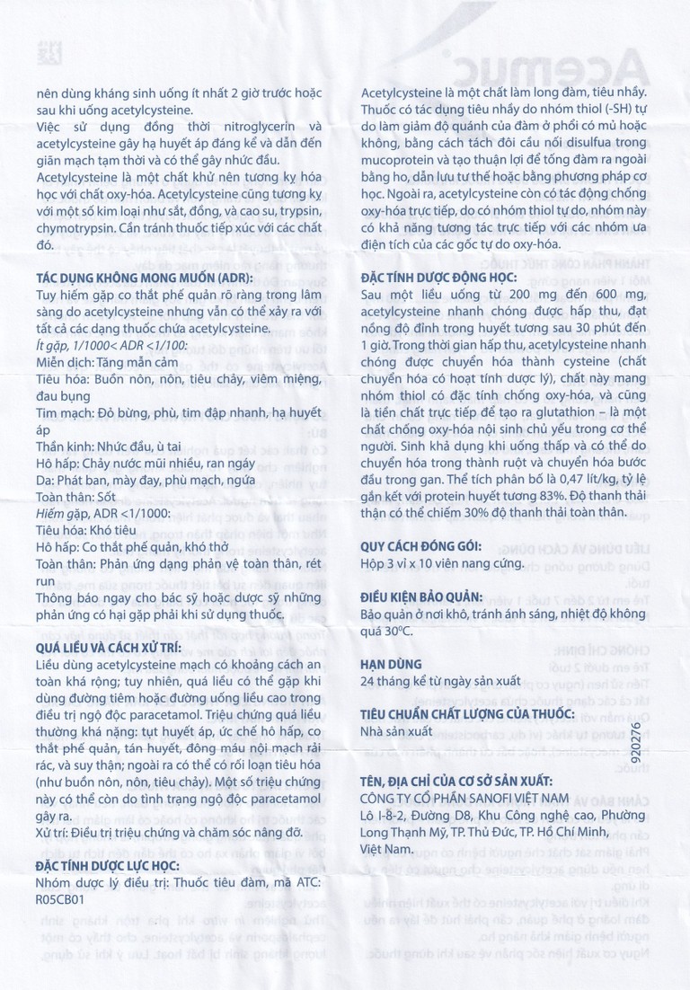 Thuốc Acemuc 200mg Sanofi long đàm, tiêu nhầy, giảm ho (3 vỉ x 10 viên)