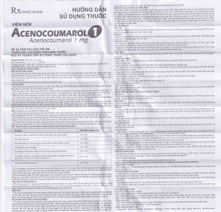 Thuốc Acenocoumarol 1 SPM điều trị và ngăn ngừa bệnh nghẽn mạch (3 vỉ x 10 viên)