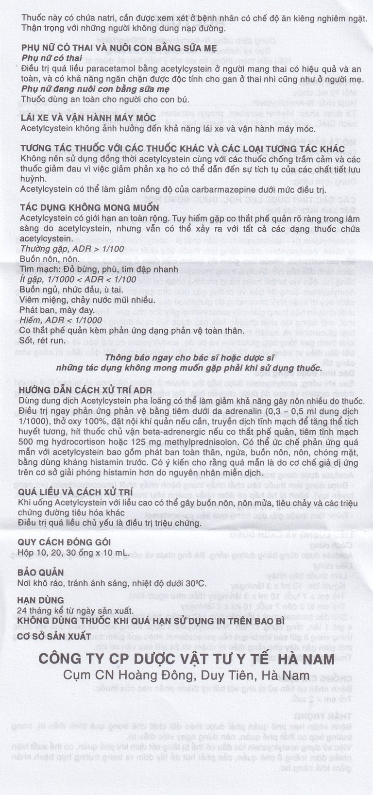 Dung dịch uống Acetuss Hà Nam tiêu nhầy trong bệnh viêm phế quản, bệnh nhầy nhớt (20 ống)
