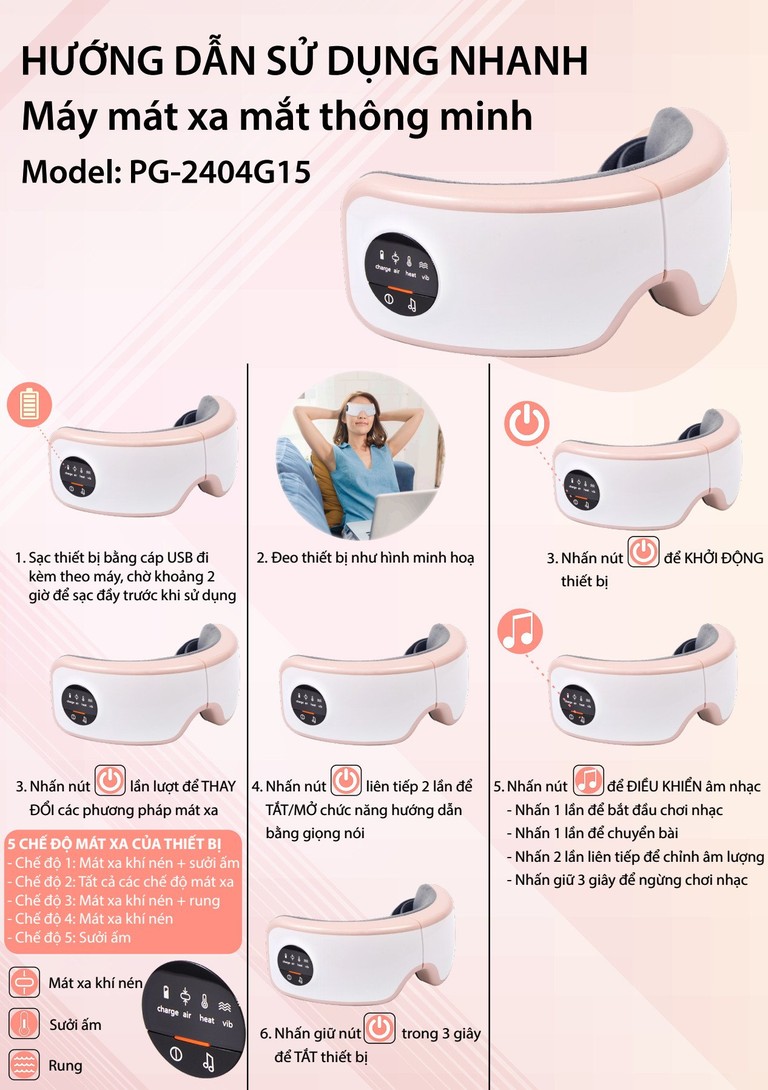 Máy mát xa mắt Fuji PG-2404G15 giúp massage thái dương và các huyệt đạo khác ở vùng mắt