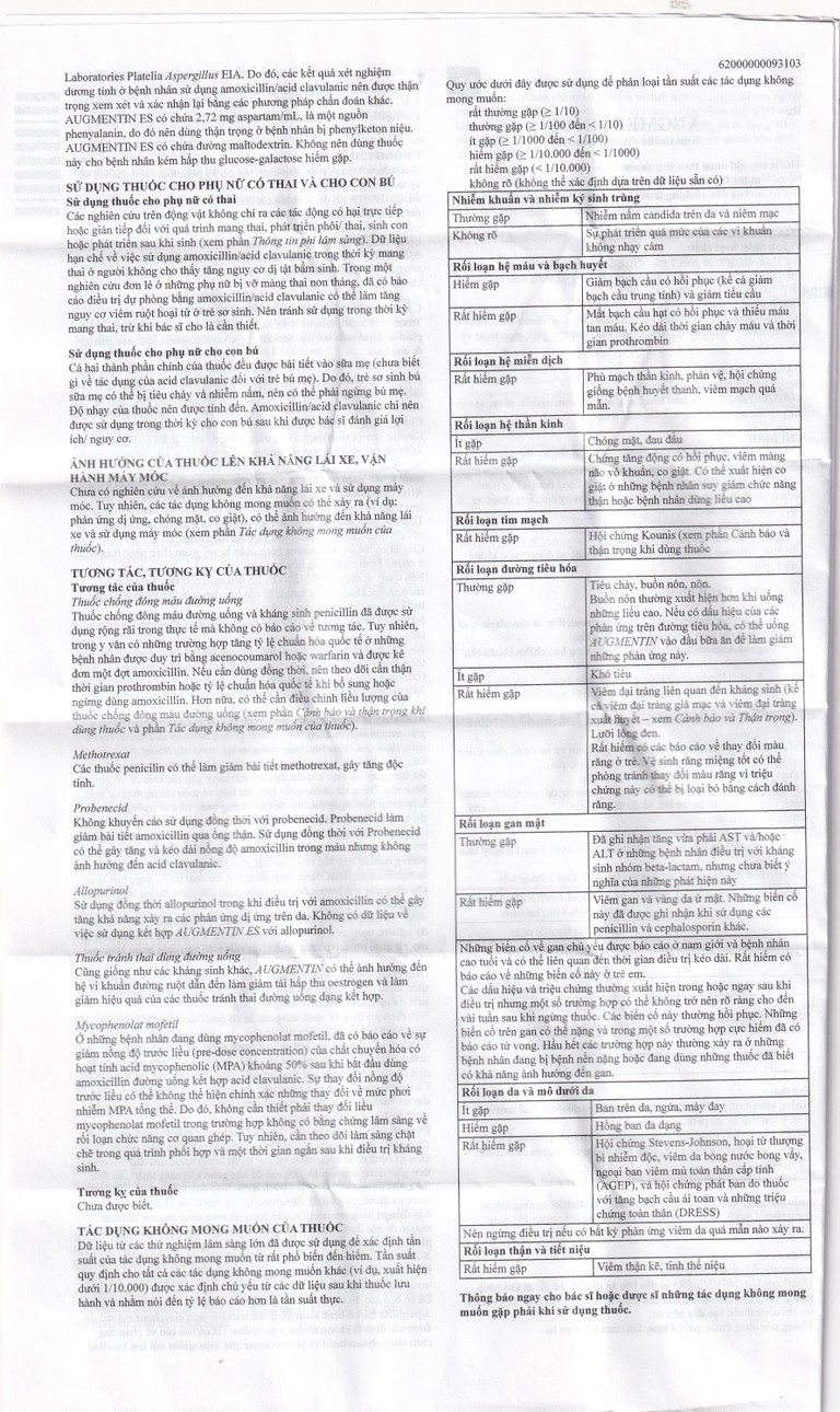 Bột pha hỗn dịch uống Augmentin ES GSK điều trị các nhiễm trùng do vi khuẩn gây ra ở trẻ (50ml)