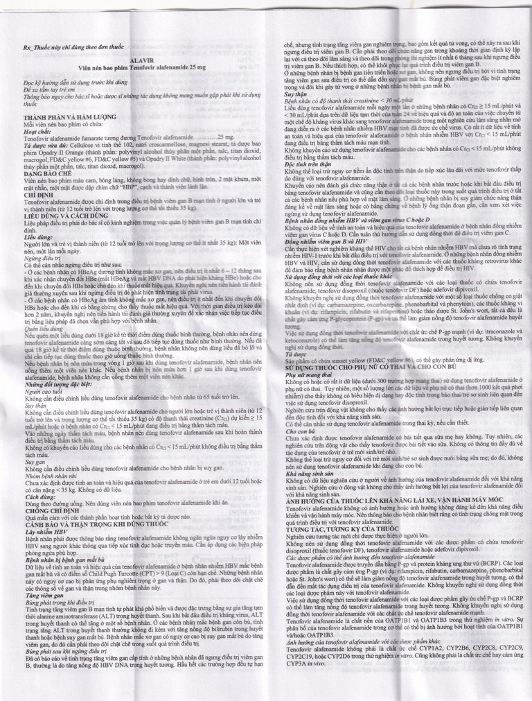 Thuốc Alavir Tenofovir alafenamide (Fumarate) 25mg Herabiopharm điều trị bệnh viêm gan B mạn tính (30 vỉ x 10 viên)