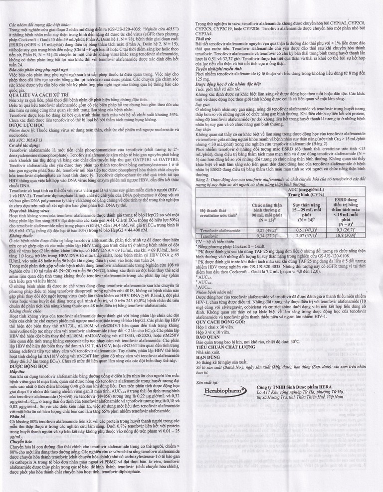 Thuốc Alavir Tenofovir alafenamide (Fumarate) 25mg Herabiopharm điều trị bệnh viêm gan B mạn tính (30 vỉ x 10 viên)