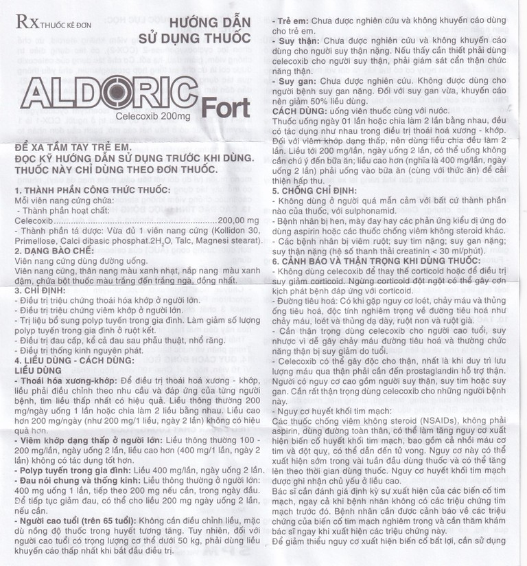 Thuốc Aldoric Fort 200mg S.P.M điều trị thoái hóa khớp, viêm khớp (3 vỉ x 10 viên)